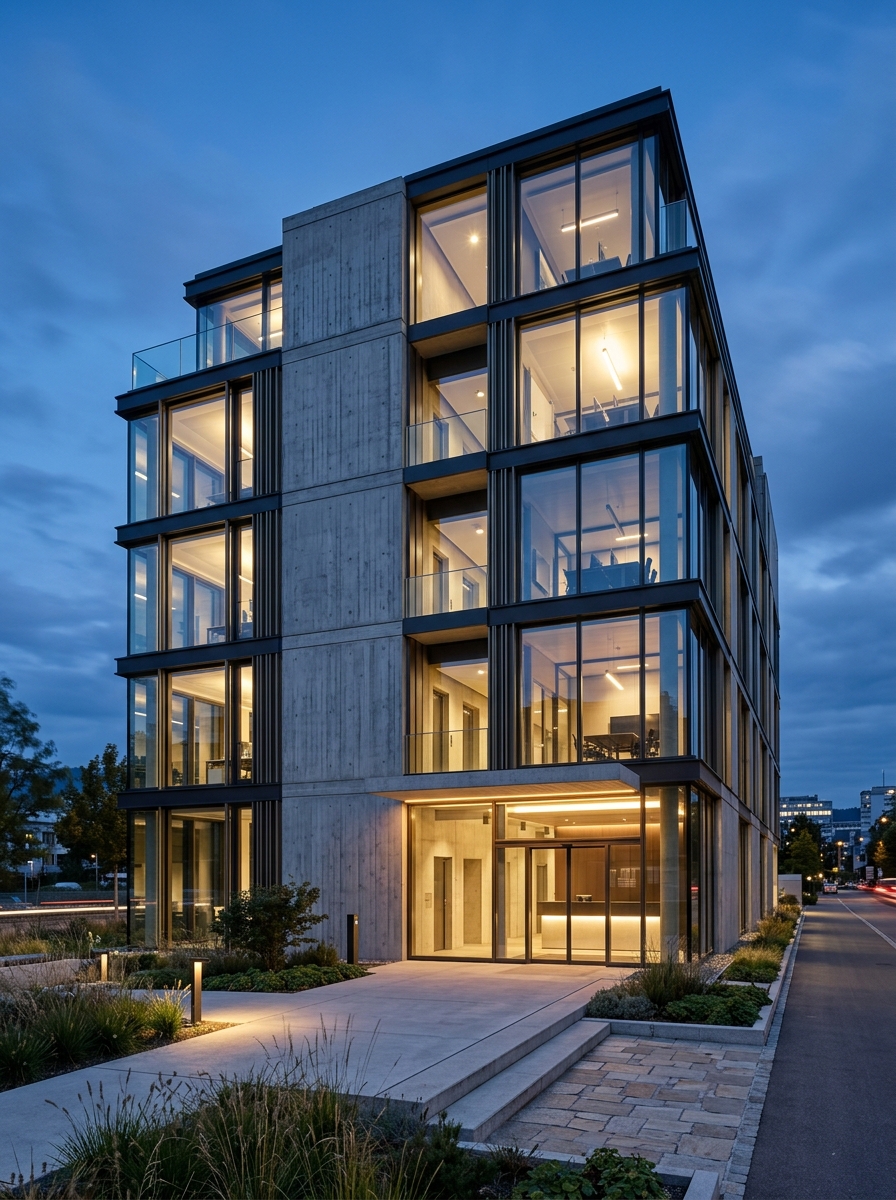 Premium architectural building at twilight